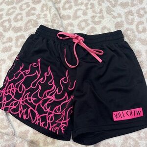 MUAY THAI FLAME SHORTS (MID THIGH CUT) - BLACK / PINK